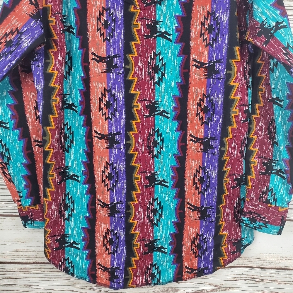 Wrangler Mens 15.5 33 Vtg X-Long Tails Checotah Aztec Southwest Western Shirt - Picture 9 of 9